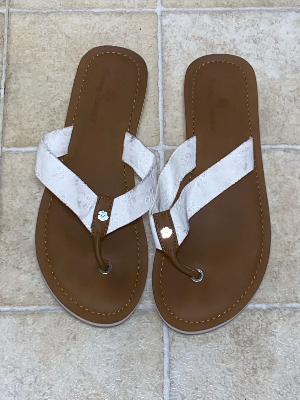 Tommy Bahama Brown & White Flip Flops Size 10US